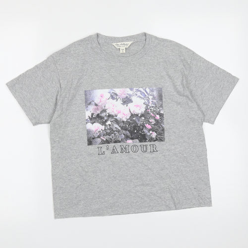 Miss Selfridge Womens Grey  Cotton Basic T-Shirt Size S Round Neck - l'amour
