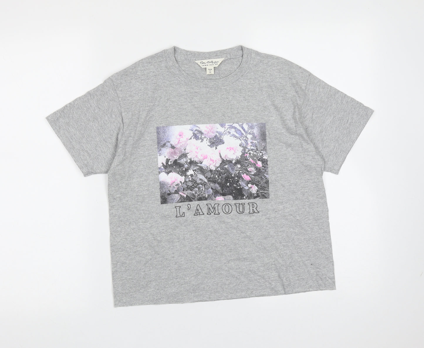 Miss Selfridge Womens Grey  Cotton Basic T-Shirt Size S Round Neck - l'amour