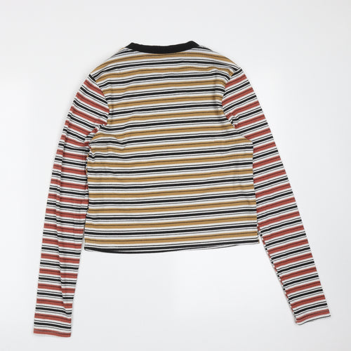 Preworn Womens Beige Striped Polyester Basic T-Shirt Size XS Round Neck