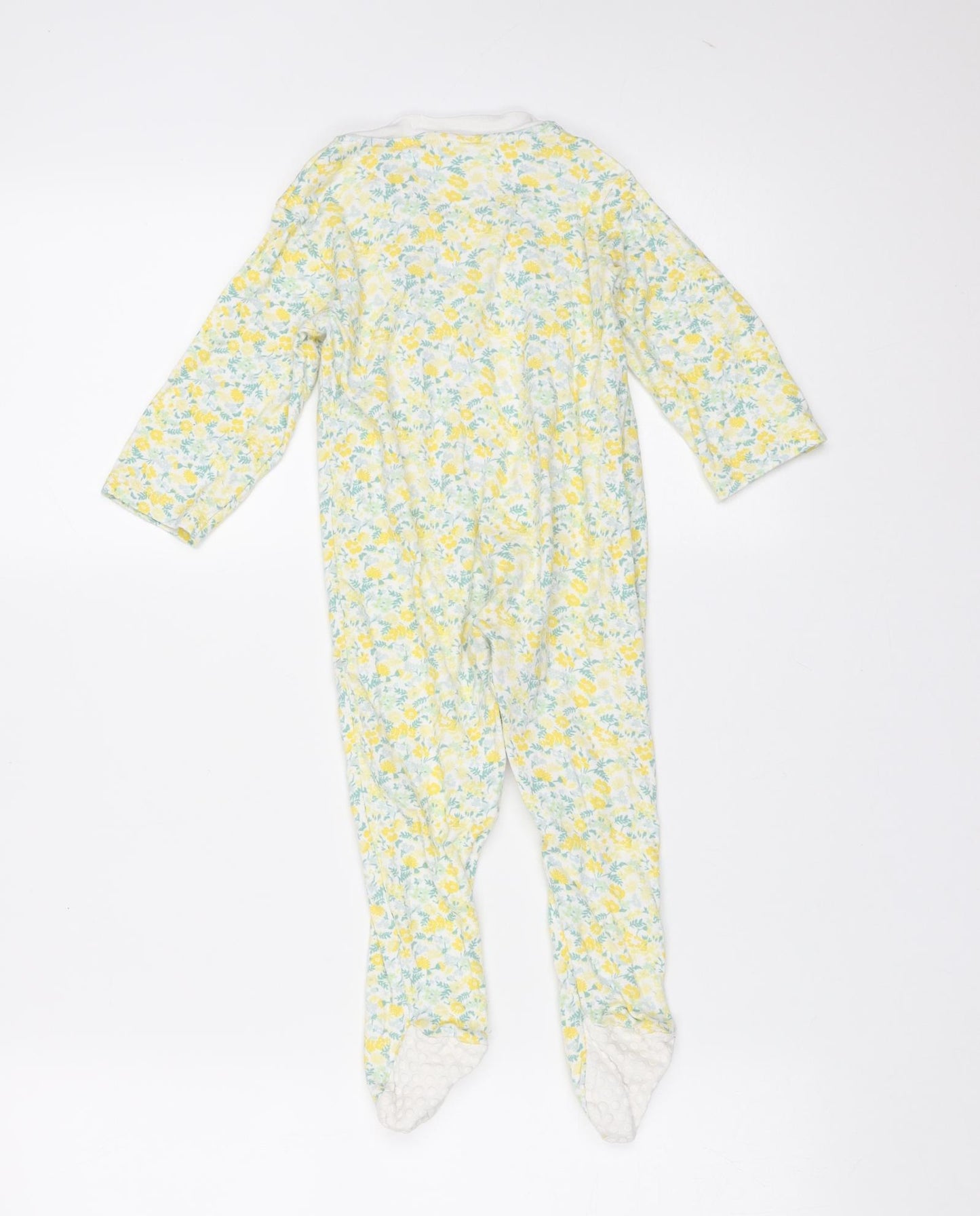 Marks and Spencer Girls Yellow Floral Cotton Babygrow One-Piece Size 12-18 Months  Button