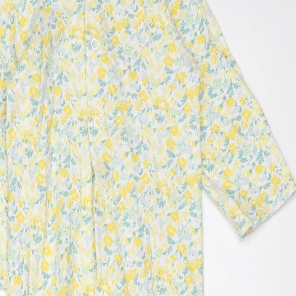 Marks and Spencer Girls Yellow Floral Cotton Babygrow One-Piece Size 12-18 Months  Button