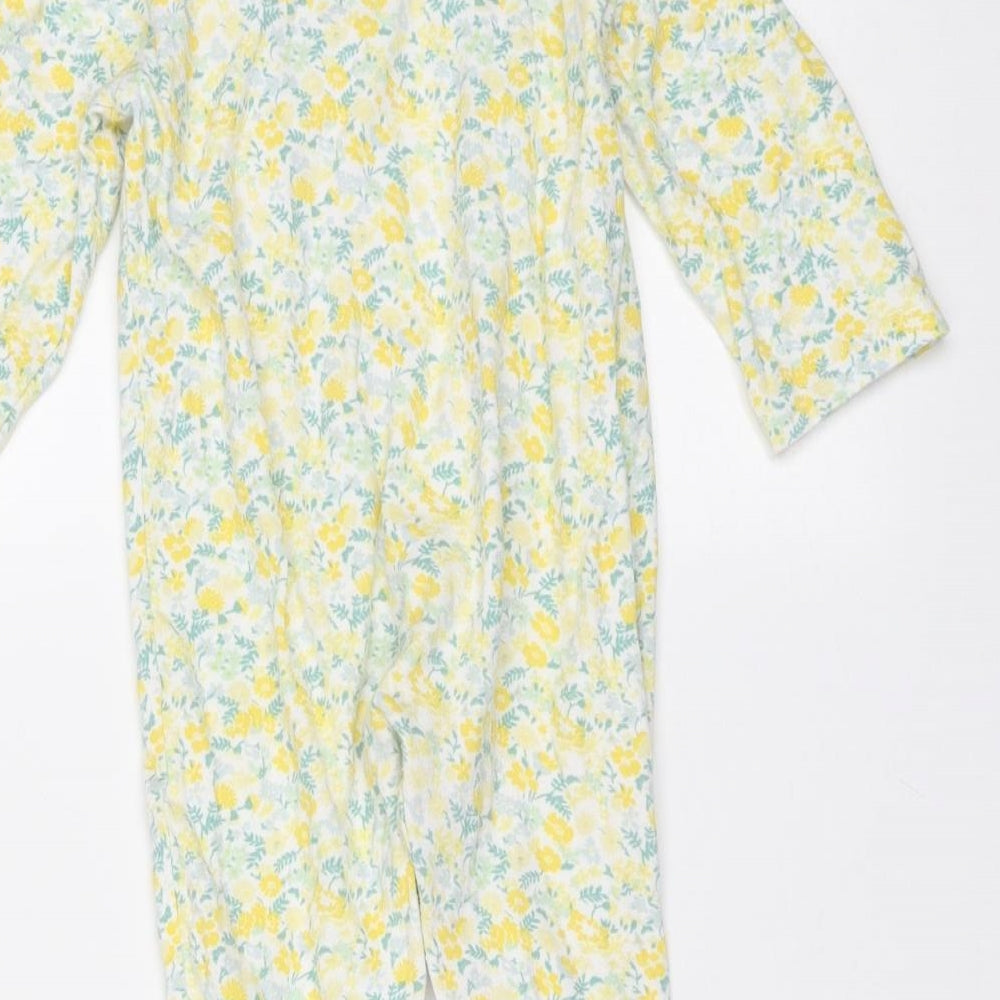 Marks and Spencer Girls Yellow Floral Cotton Babygrow One-Piece Size 12-18 Months  Button
