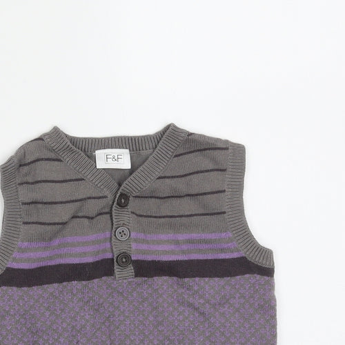 F&F Boys Grey Striped Cotton Pullover Jumper Size 3-6 Months