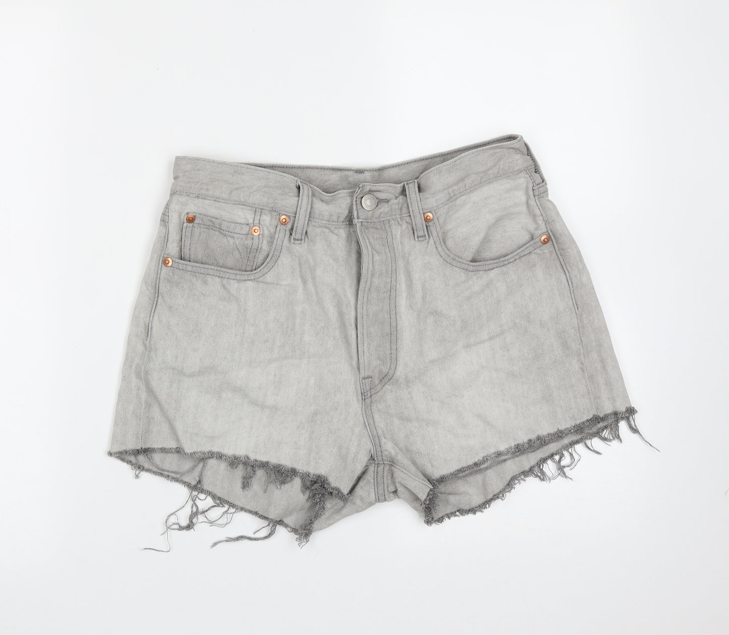 LEVIS Womens Grey  Cotton Hot Pants Shorts Size 30 in  Regular Button - distressed hem