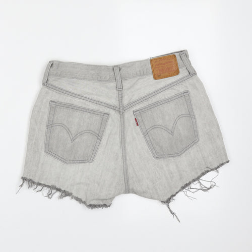 LEVIS Womens Grey  Cotton Hot Pants Shorts Size 30 in  Regular Button - distressed hem