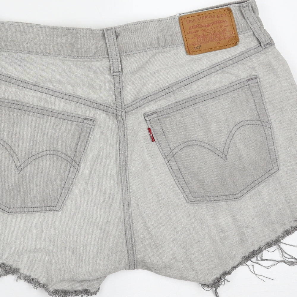 LEVIS Womens Grey  Cotton Hot Pants Shorts Size 30 in  Regular Button - distressed hem