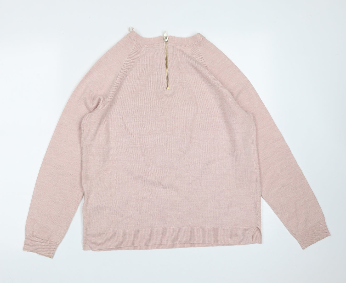 Marks and Spencer Womens Pink Round Neck Geometric Acrylic Pullover Jumper Size 12
