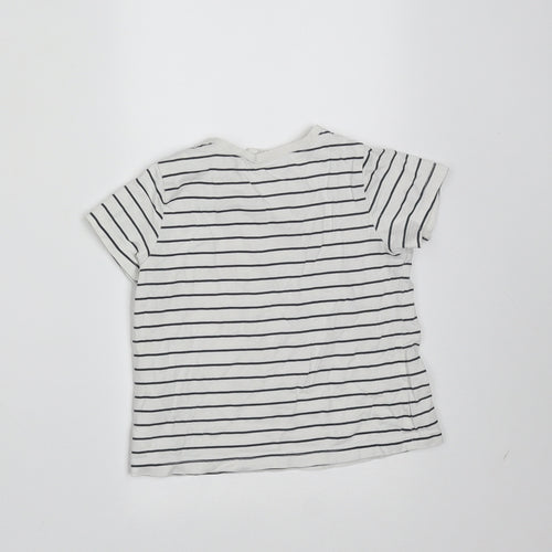 H&M Girls White Striped Cotton Basic T-Shirt Size 9-12 Months Round Neck  - love
