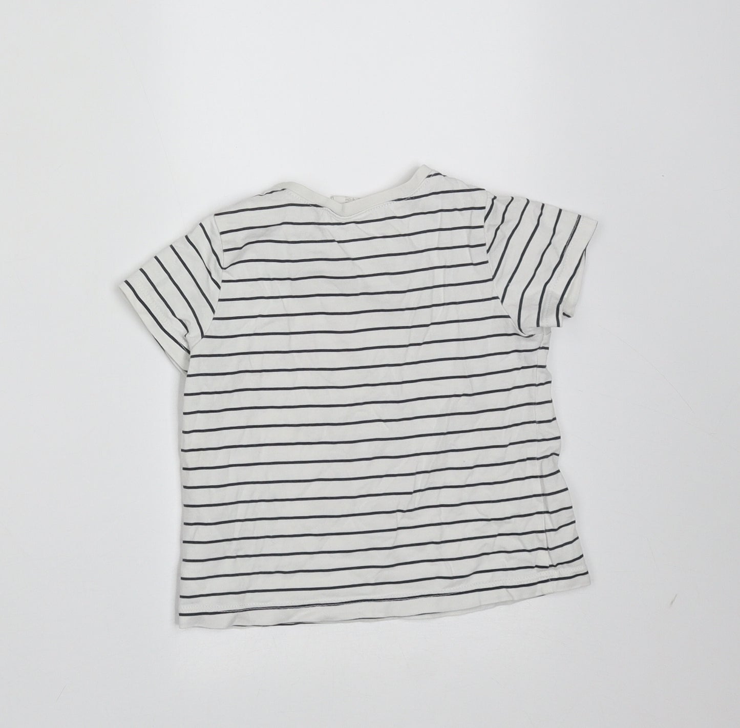 H&M Girls White Striped Cotton Basic T-Shirt Size 9-12 Months Round Neck  - love