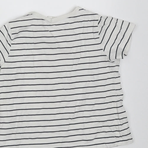H&M Girls White Striped Cotton Basic T-Shirt Size 9-12 Months Round Neck  - love