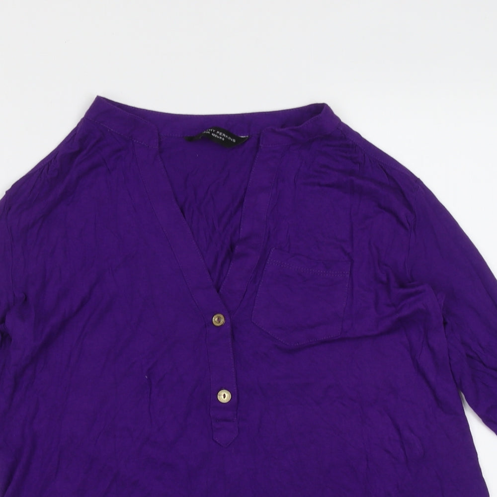 Dorothy Perkins Womens Purple  Viscose Basic Blouse Size 14 V-Neck