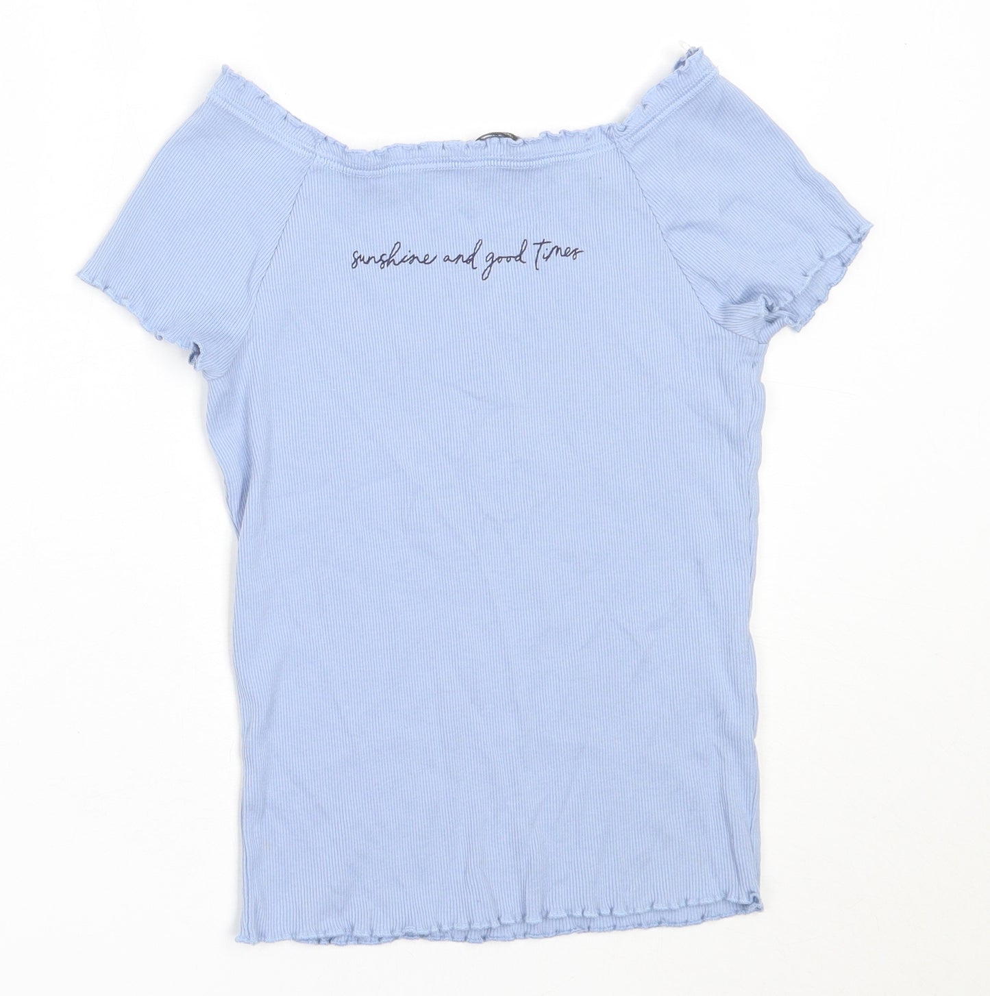 George Girls Blue  Cotton Basic T-Shirt Size 12-13 Years Off the Shoulder