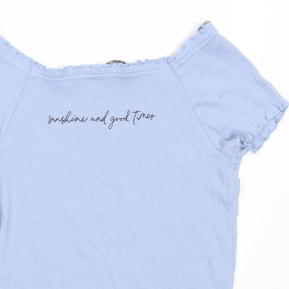 George Girls Blue  Cotton Basic T-Shirt Size 12-13 Years Off the Shoulder
