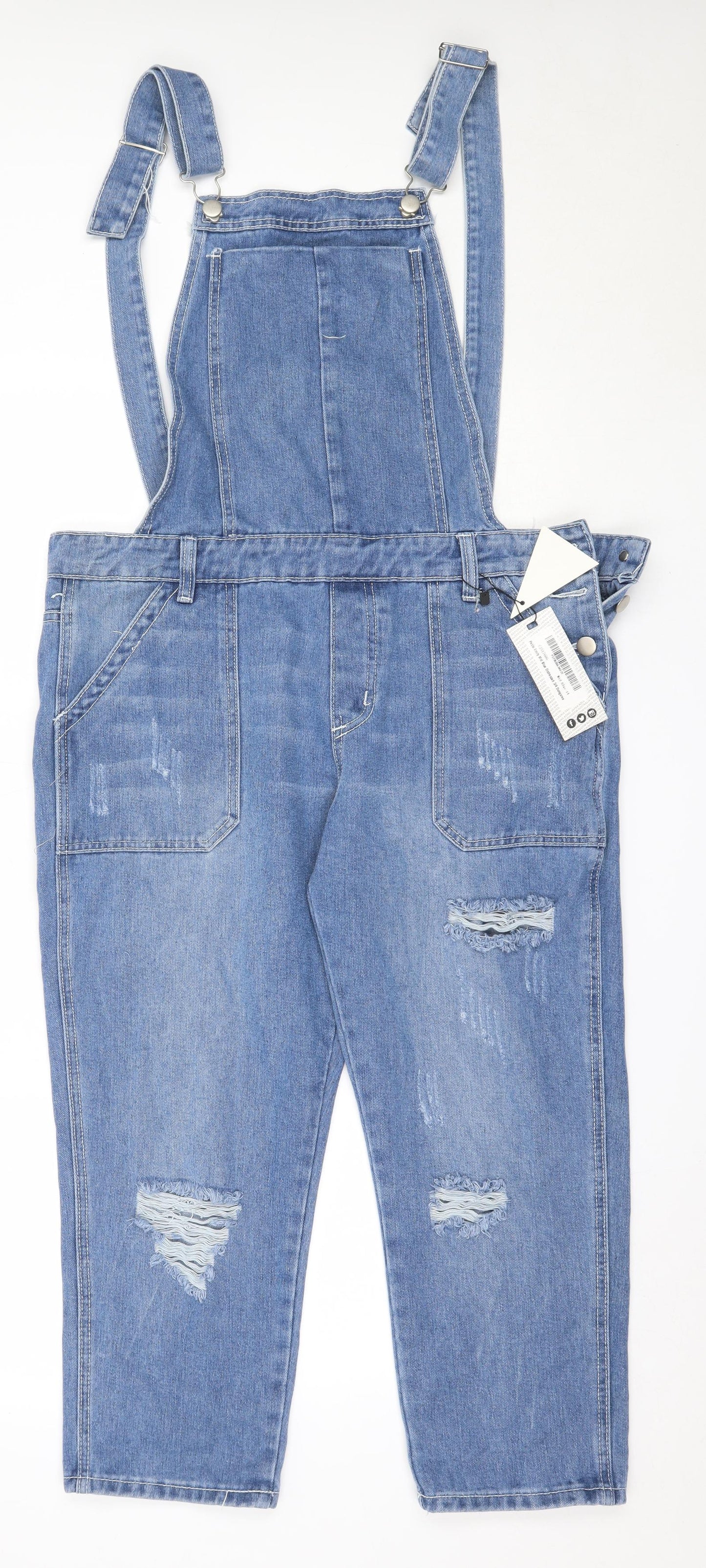 Boohoo Womens Blue  Cotton Dungaree One-Piece Size 14