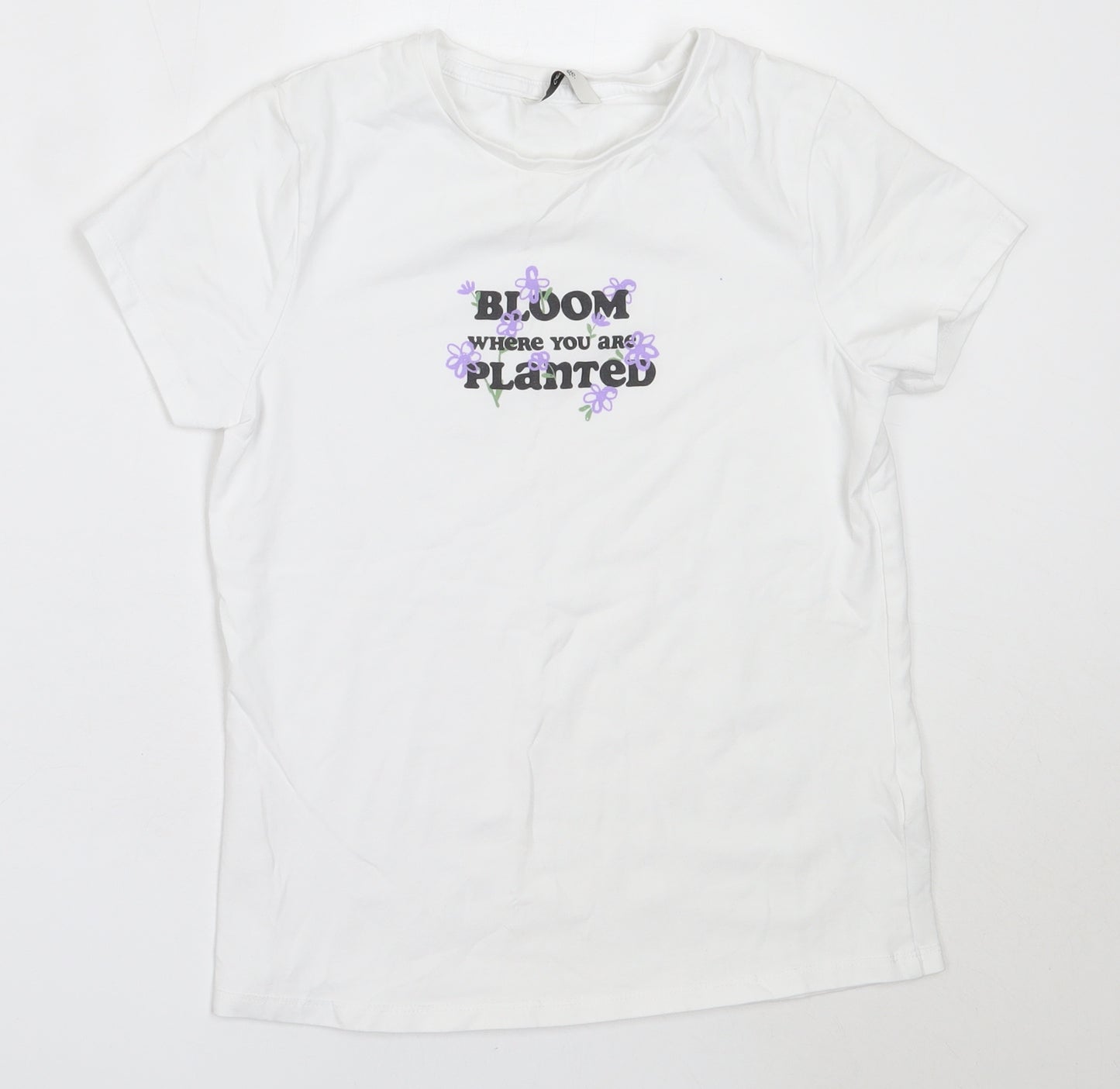 George Girls White  Cotton Basic T-Shirt Size 13-14 Years Round Neck