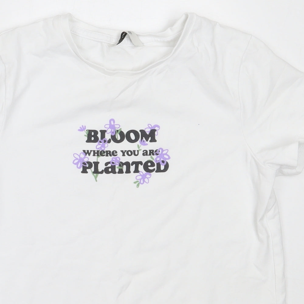 George Girls White  Cotton Basic T-Shirt Size 13-14 Years Round Neck