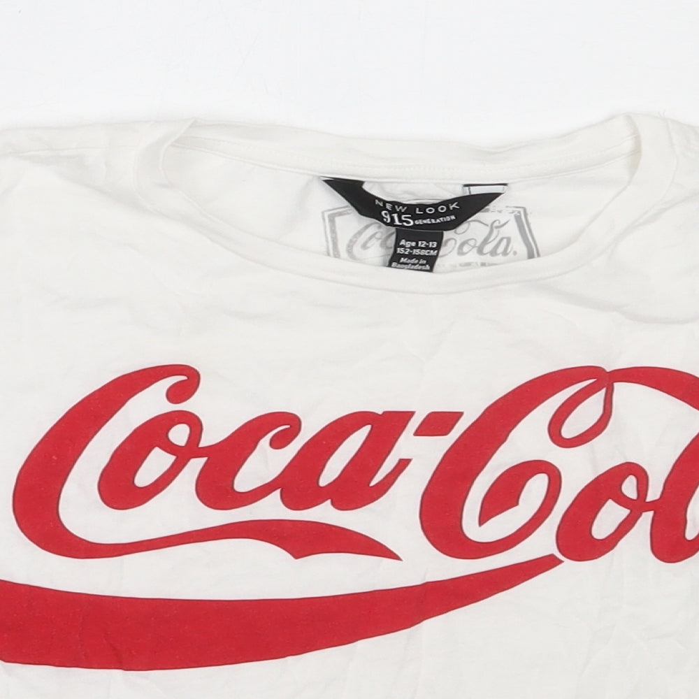 New Look Girls White  Cotton Basic T-Shirt Size 12-13 Years Round Neck  - Coca Cola