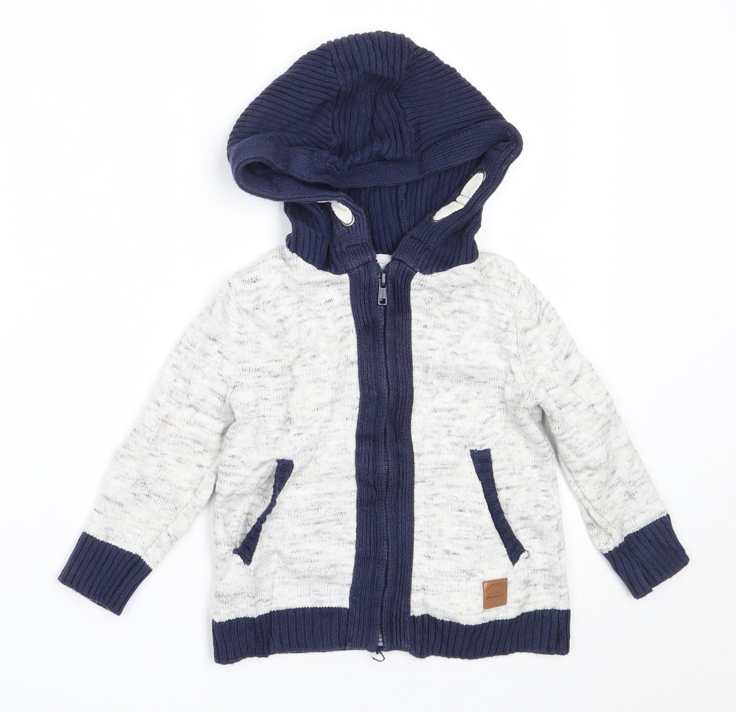 Nutmeg Boys Grey Round Neck  Cotton Full Zip Jumper Size 2-3 Years