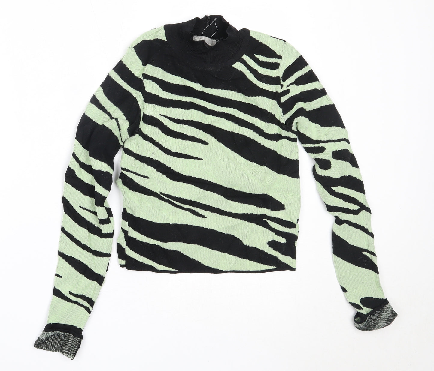 ASOS Womens Green Round Neck Animal Print Polyamide Pullover Jumper Size 6