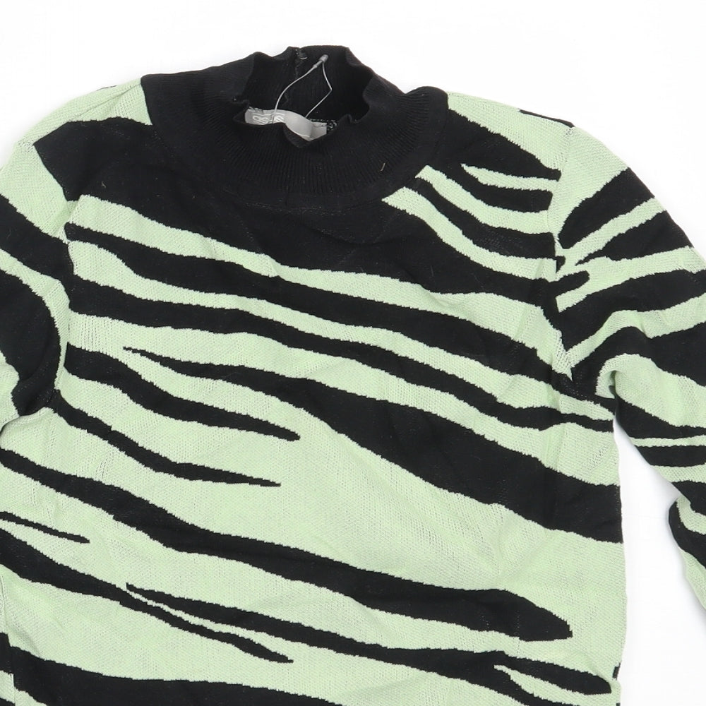 ASOS Womens Green Round Neck Animal Print Polyamide Pullover Jumper Size 6