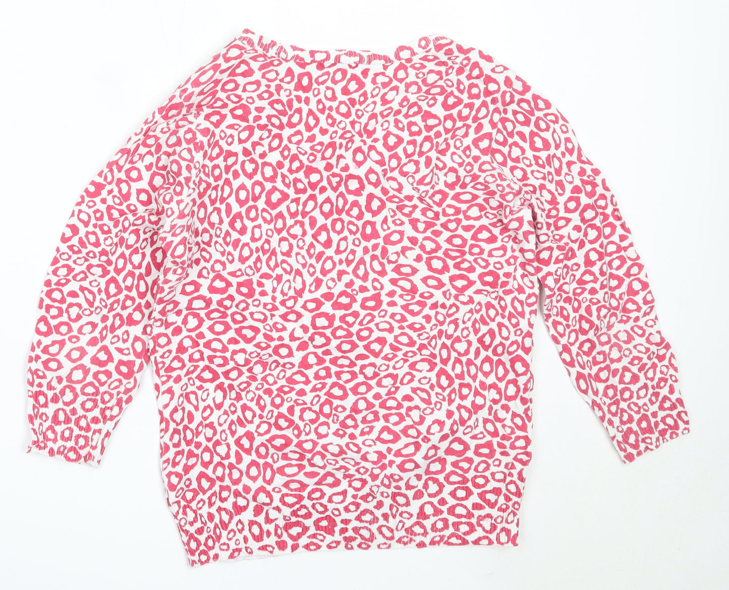 F&F Womens Pink Round Neck Animal Print Cotton Cardigan Jumper Size 14