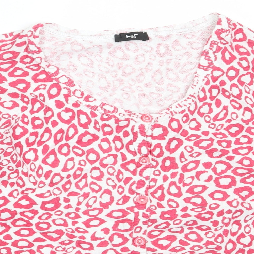 F&F Womens Pink Round Neck Animal Print Cotton Cardigan Jumper Size 14