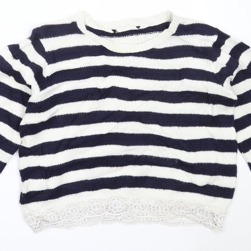 Dorothy Perkins Womens Blue Round Neck Striped Acrylic Pullover Jumper Size 12