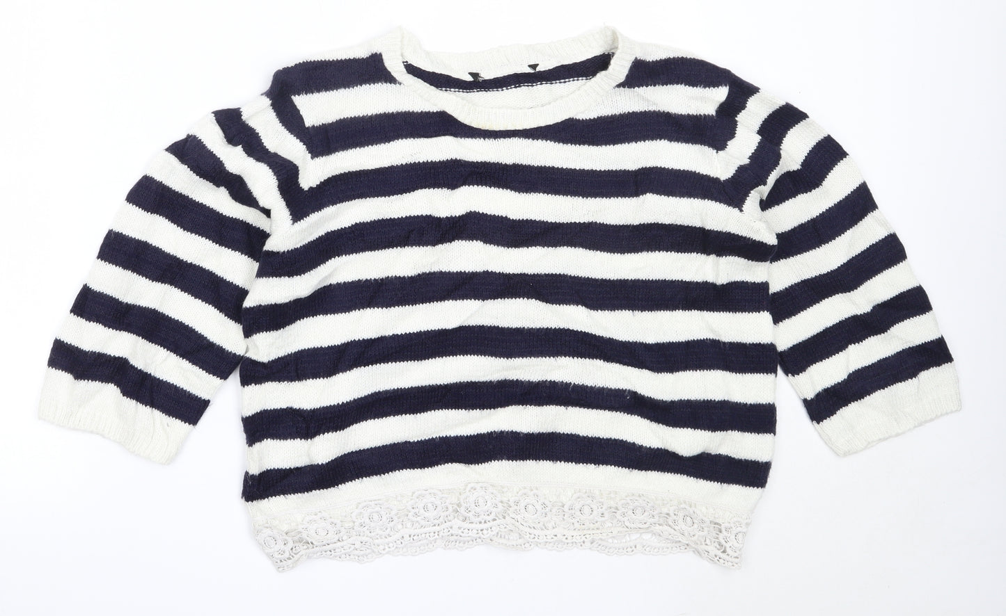 Dorothy Perkins Womens Blue Round Neck Striped Acrylic Pullover Jumper Size 12