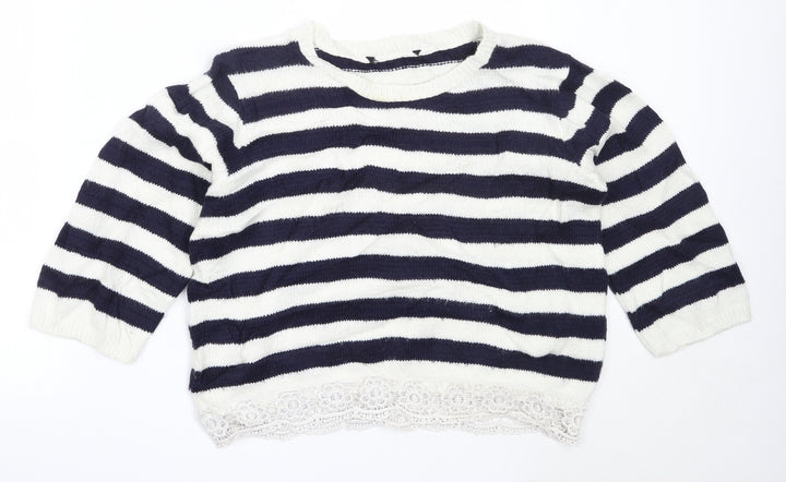 Dorothy Perkins Womens Blue Round Neck Striped Acrylic Pullover Jumper Size 12