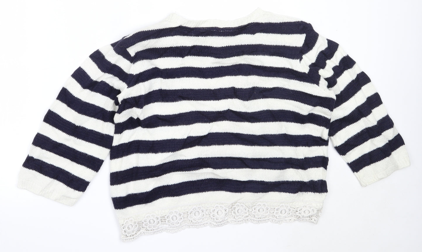 Dorothy Perkins Womens Blue Round Neck Striped Acrylic Pullover Jumper Size 12