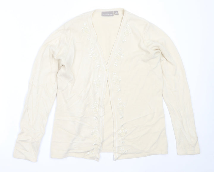 Croft & Barrow Womens Beige V-Neck  Acrylic Cardigan Jumper Size M