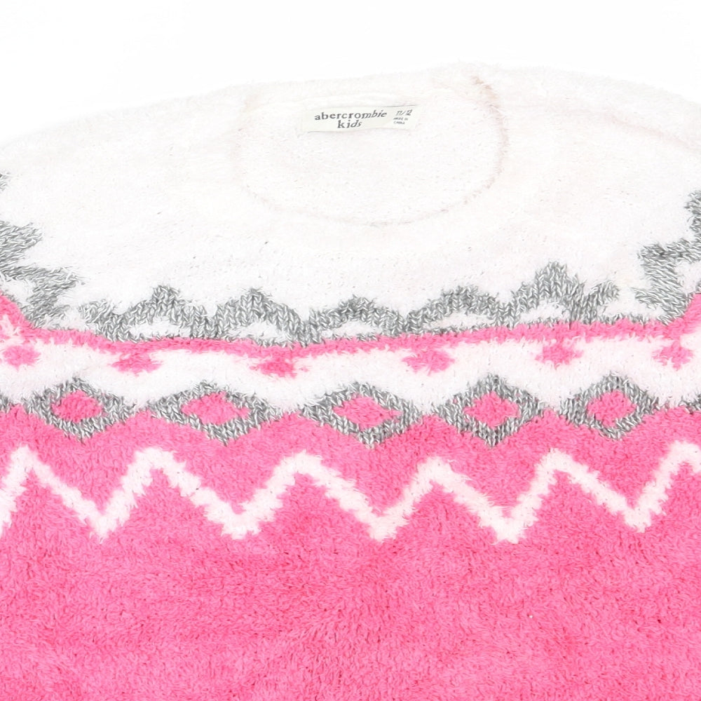 abercrombie kids Girls Pink Round Neck  Polyester Pullover Jumper Size 11-12 Years