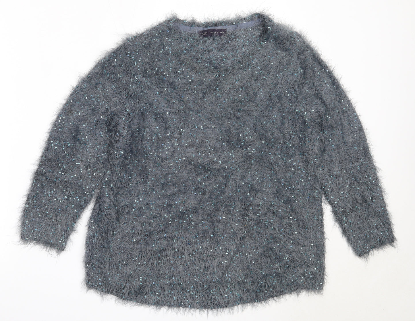 Marks and Spencer Womens Blue Round Neck  Polyester Pullover Jumper Size 8