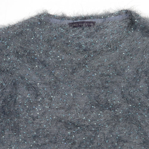 Marks and Spencer Womens Blue Round Neck  Polyester Pullover Jumper Size 8
