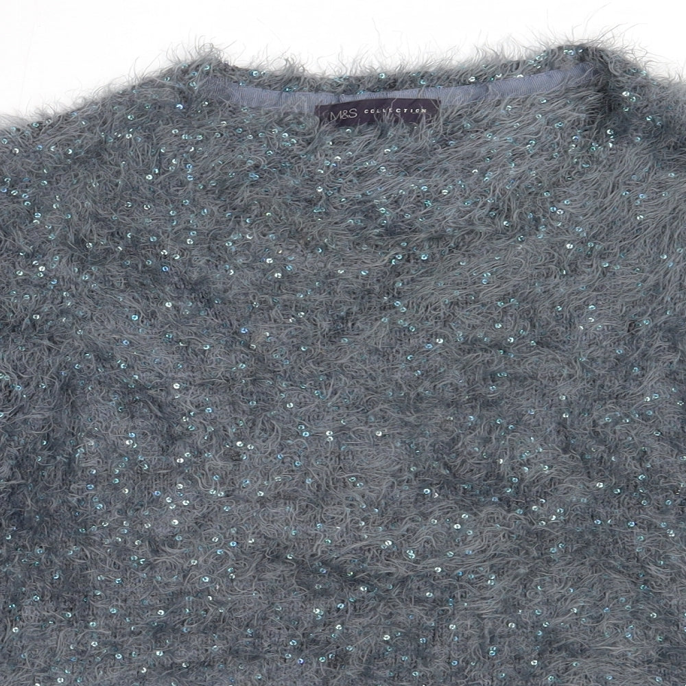 Marks and Spencer Womens Blue Round Neck  Polyester Pullover Jumper Size 8