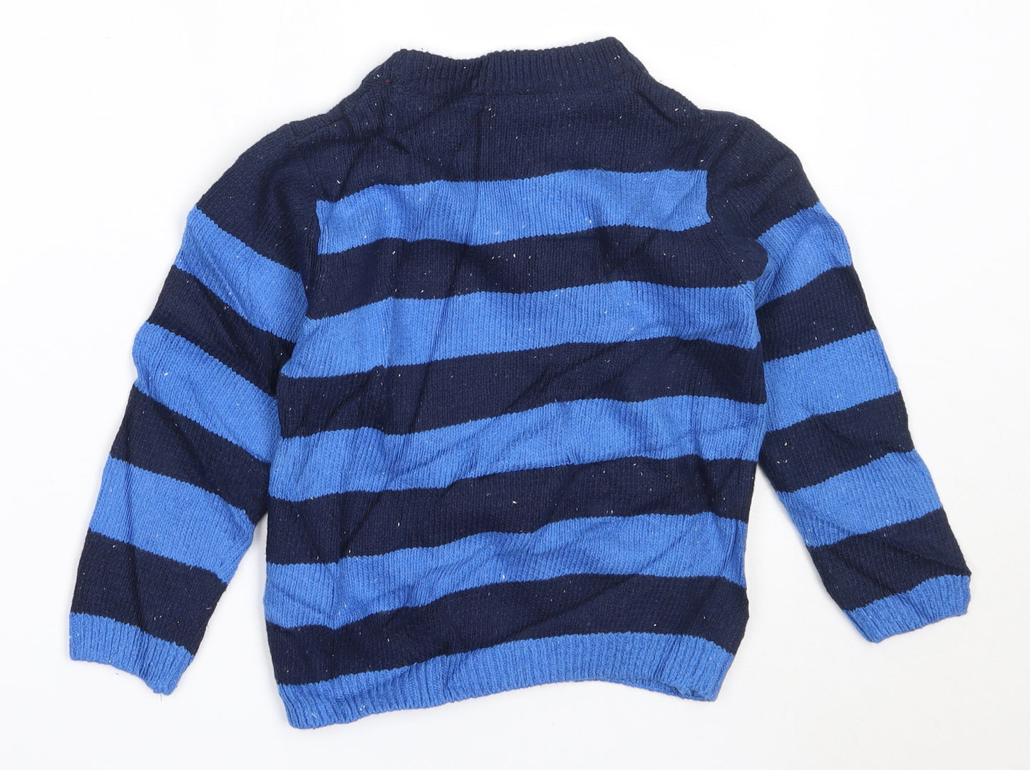 Marks and Spencer Boys Blue Round Neck Striped Cotton Pullover Jumper Size 4-5 Years   - christmas