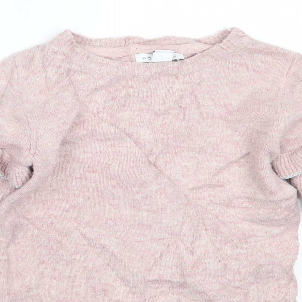 Primark Girls Pink Round Neck  Acrylic Pullover Jumper Size 4-5 Years