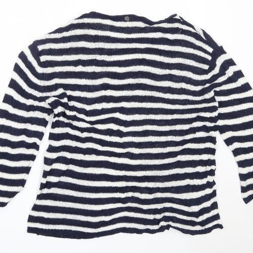 Comma Womens Blue Round Neck Striped Cotton Pullover Jumper Size 36