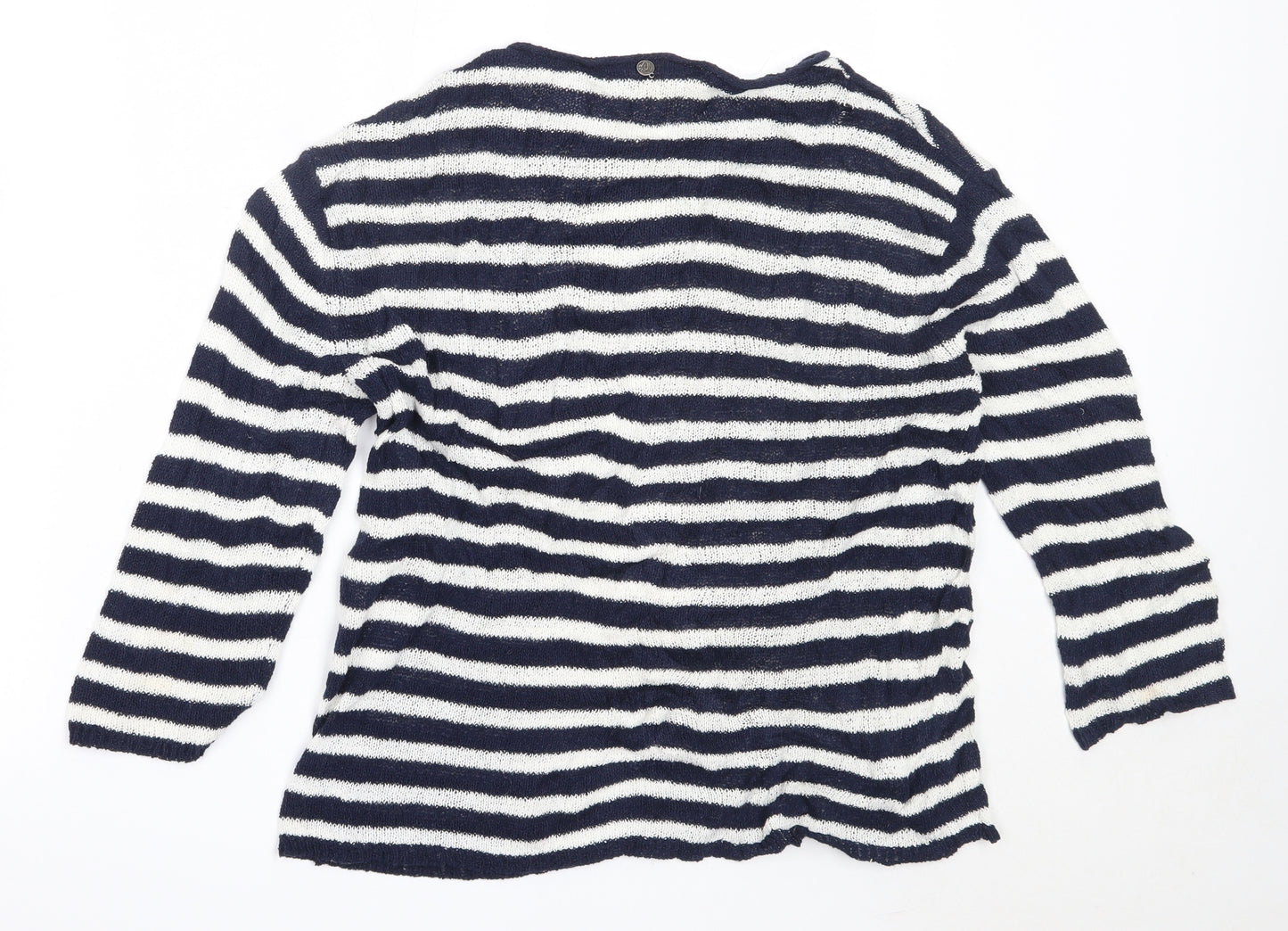 Comma Womens Blue Round Neck Striped Cotton Pullover Jumper Size 36