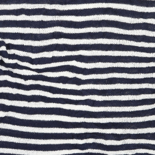 Comma Womens Blue Round Neck Striped Cotton Pullover Jumper Size 36