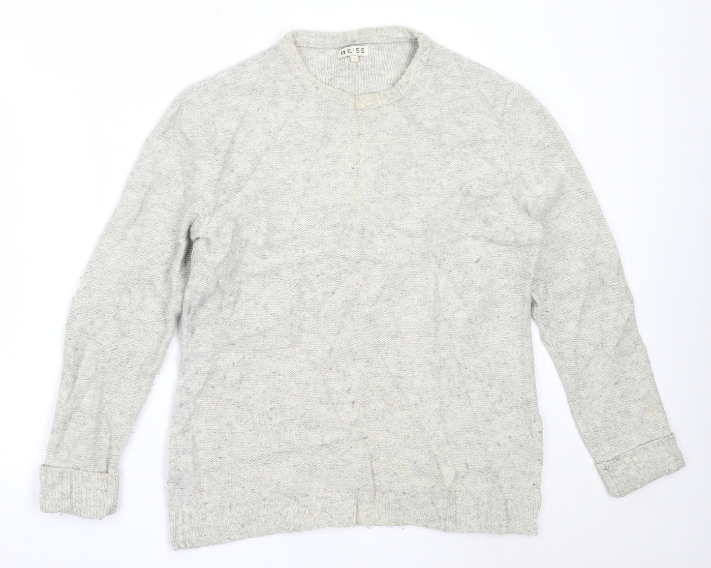 Reiss Mens Grey Round Neck  Wool Pullover Jumper Size L