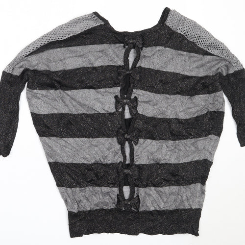 Misumi Womens Black Round Neck Striped Cotton Pullover Jumper Size M
