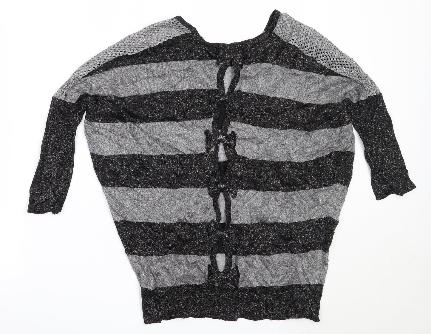 Misumi Womens Black Round Neck Striped Cotton Pullover Jumper Size M