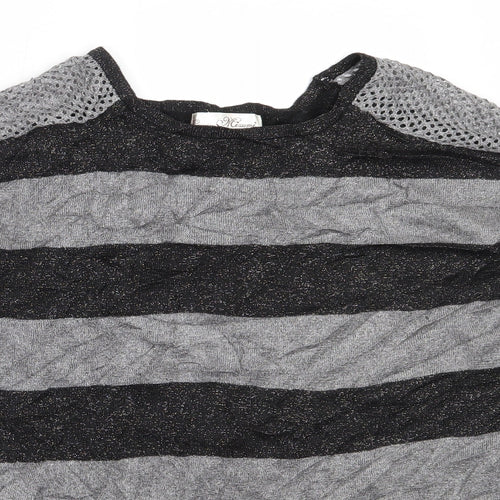 Misumi Womens Black Round Neck Striped Cotton Pullover Jumper Size M