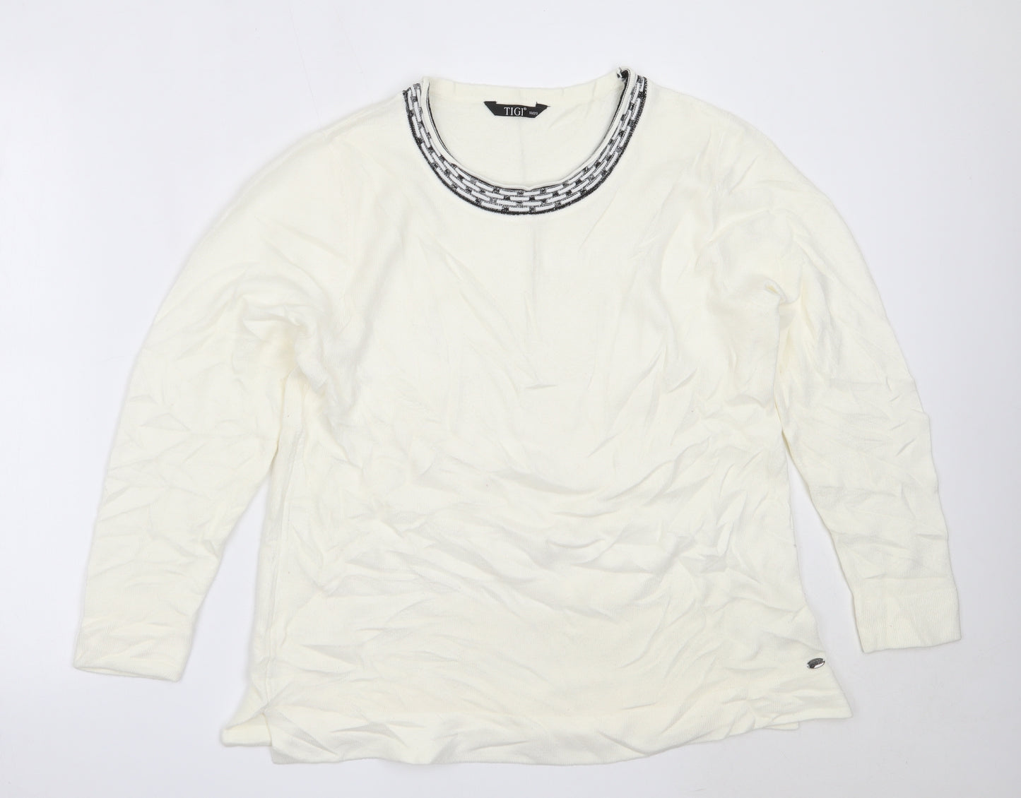 TIGI Womens Ivory Round Neck  Acrylic Pullover Jumper Size 18