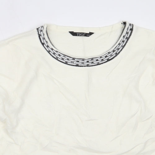 TIGI Womens Ivory Round Neck  Acrylic Pullover Jumper Size 18