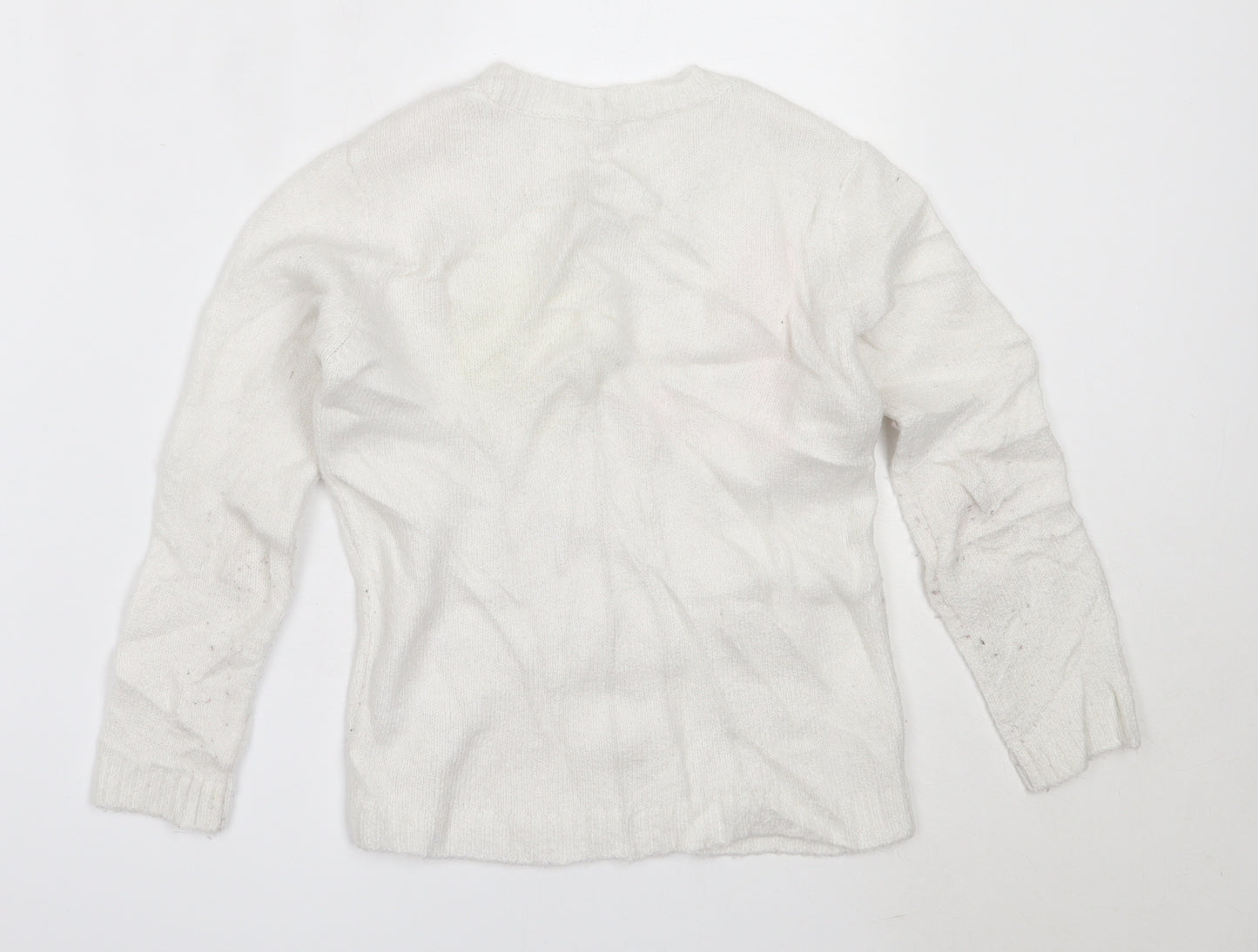 M&Co Girls White Round Neck  Polyester Pullover Jumper Size 7-8 Years