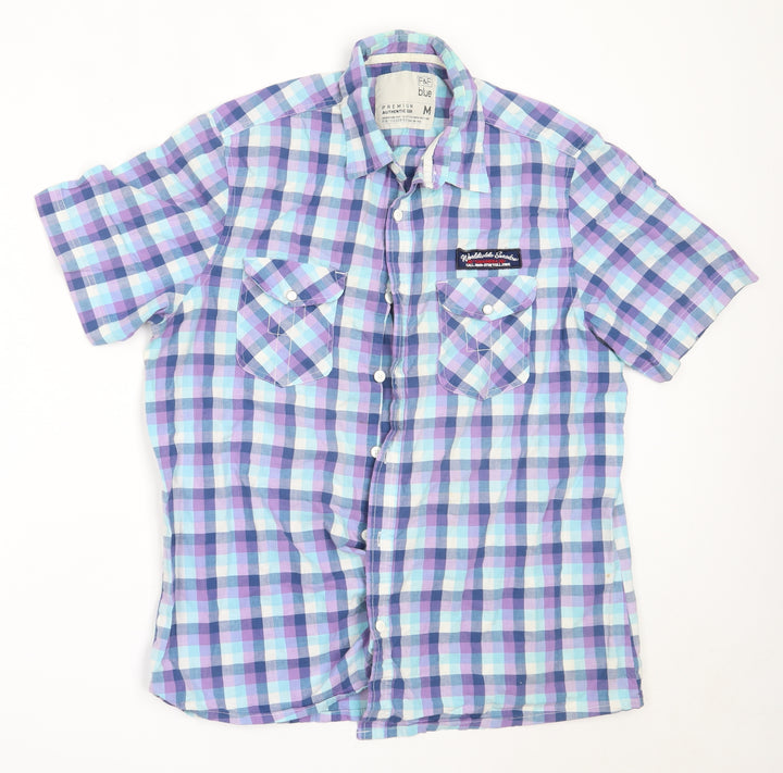 F&F Mens Blue Check Cotton Button-Up Size M Collared