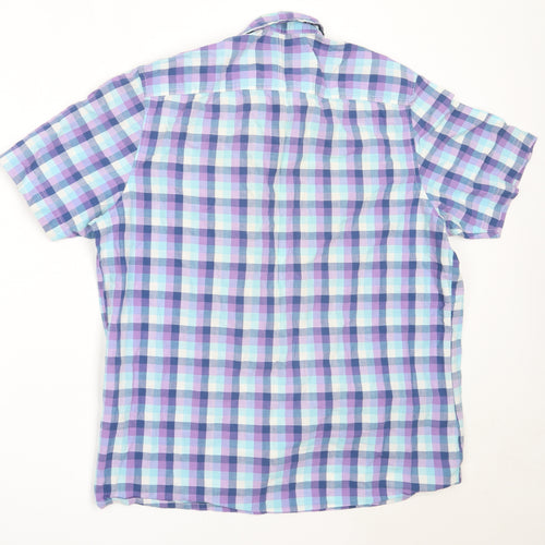 F&F Mens Blue Check Cotton  Button-Up Size M Collared