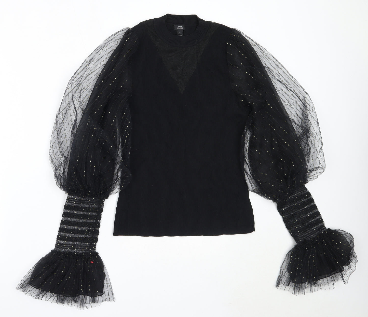 River Island Womens Black  Viscose Basic Blouse Size 14 Round Neck